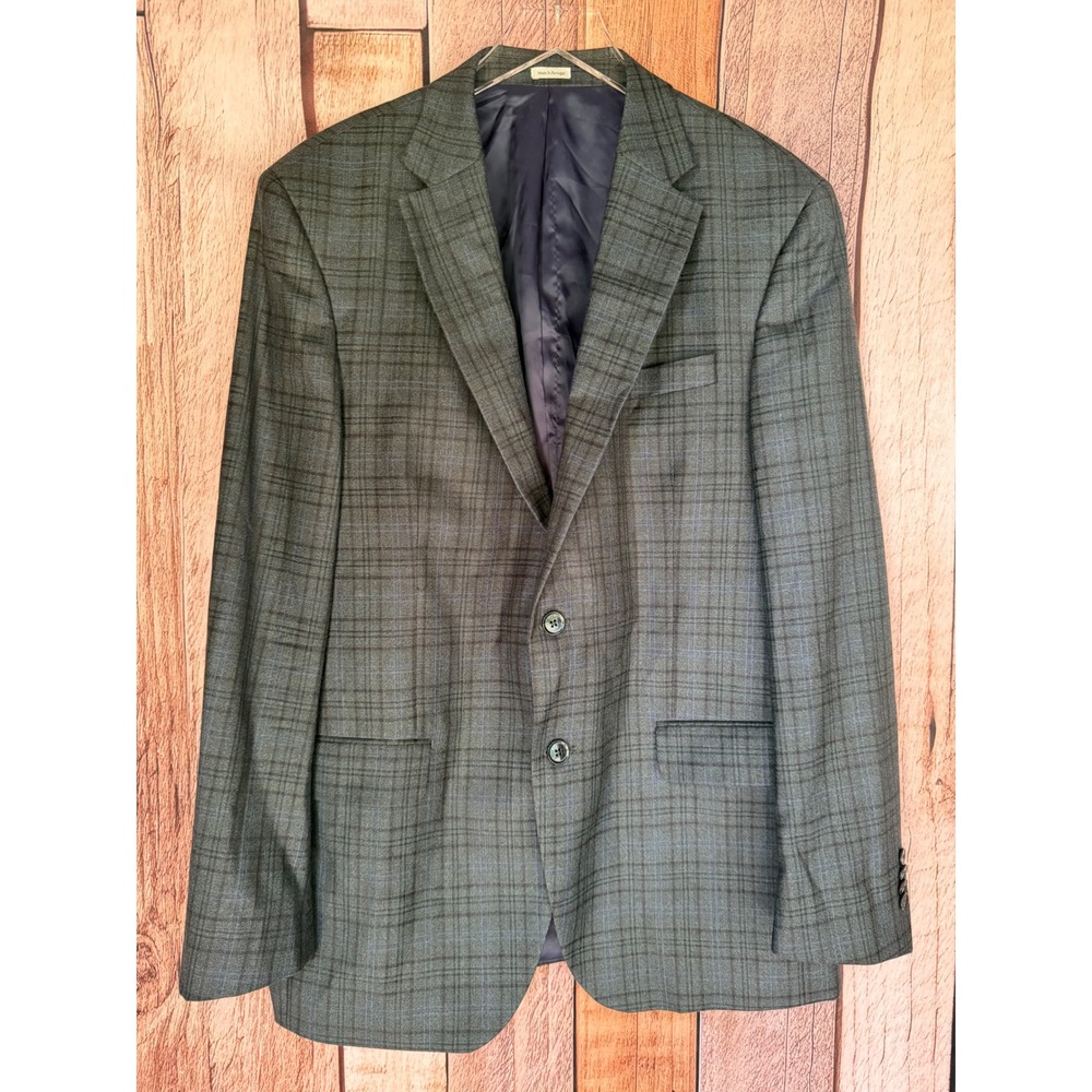 Peter Millar Wool Sport Coat Windowpane Plaid Gray Blue Workwear Office Size 42R